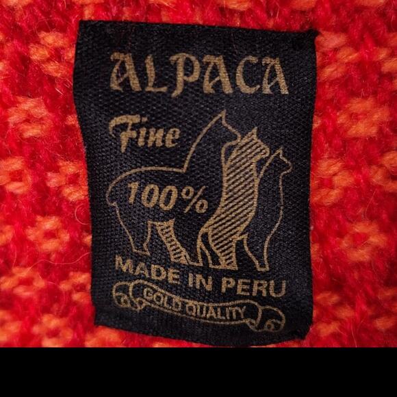 Vintage 80s-90s Peruvian Alpaca Shawl Wrap Red Fringe Trim Handwoven 100% Alpaca - Picture 11 of 12